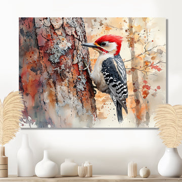 Woodpecker In The Forest - Bird Living Room Wall Art